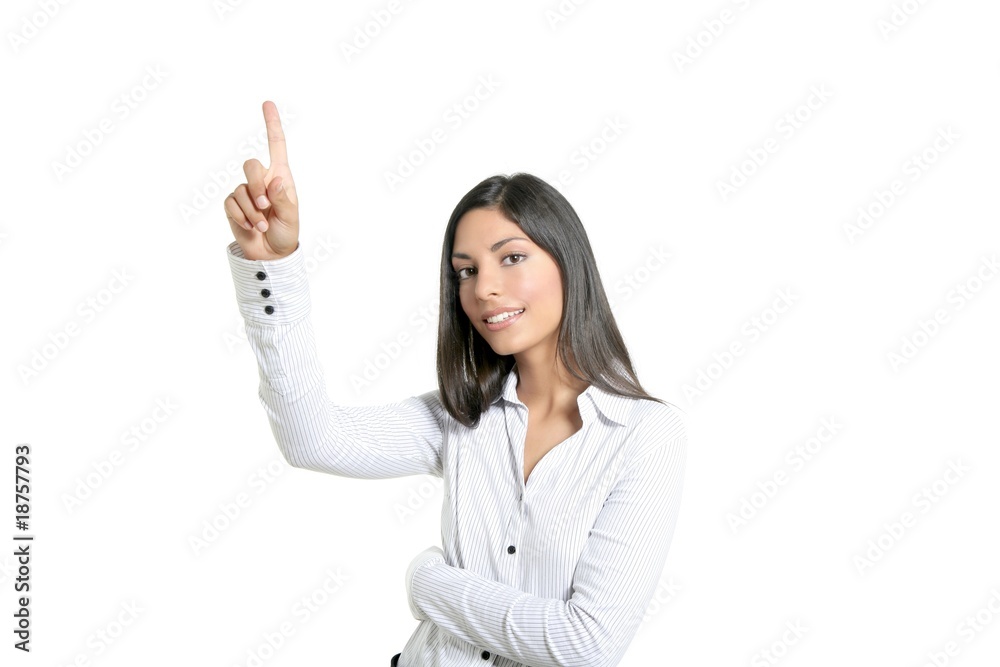 Brunette businesswoman touching virtual pad Brunette businesswoman touching virtual pad