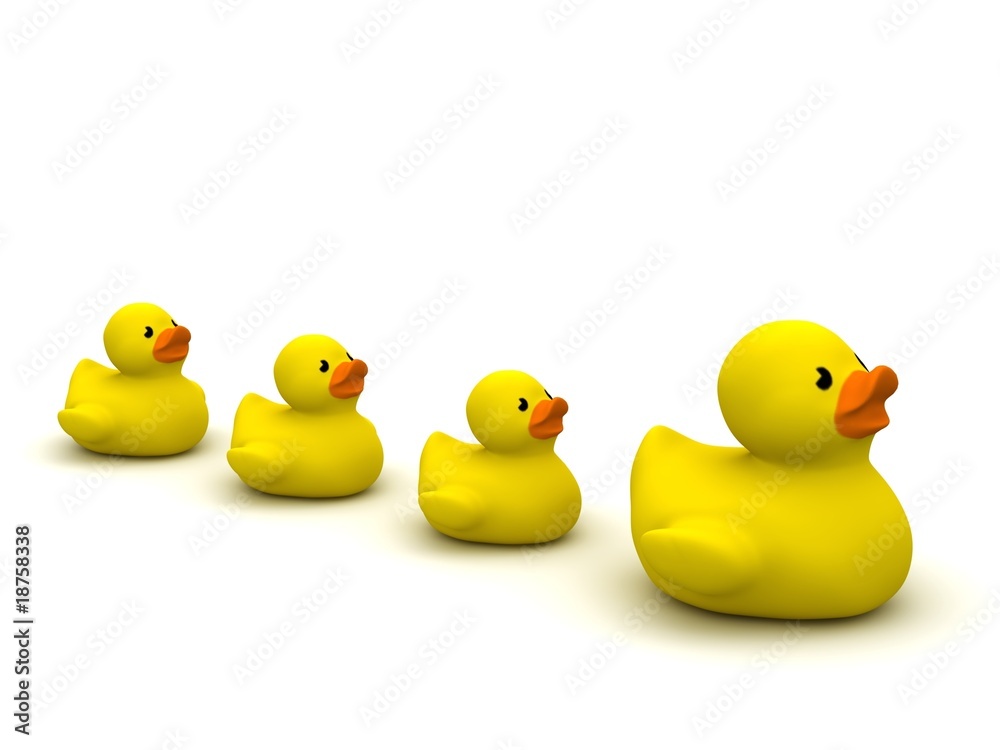digital render of 4 rubber ducks isolated on white