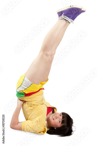 Sporty girl in yellow sportswear.