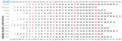 Calendar for year 2010