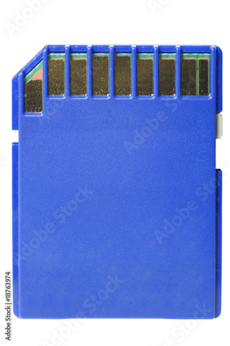 Blue SD card on white with clipping path