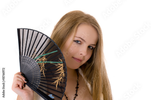 girl with a black fan