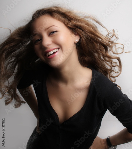 The cheerful girl from a decollete