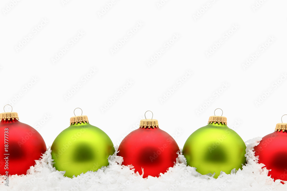 Red and Green Ornaments in Snow Red and Green Ornaments in Snow