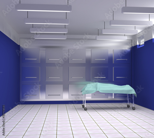 Fotografia morgue with blue and white walls