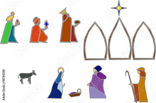 stained glass style nativity elements