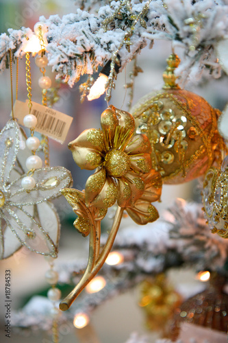 Christmas ornaments in shopping mall on sale