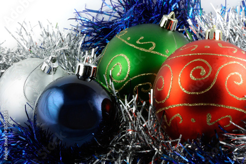 Christmas ornaments: baubles and tinsel