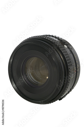 Old lens on white with clipping path