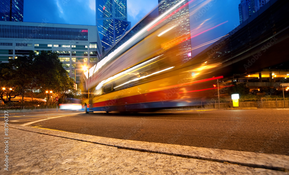 Fototapeta premium Fast moving bus at night ....