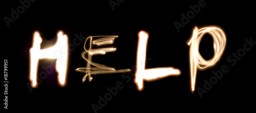 Light painting illustration of the word HELP
