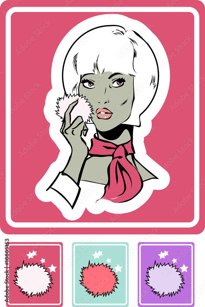 woman make up icon, card, poster, sticker. powder & sponge woman make up icon, card, poster, sticker. powder & sponge