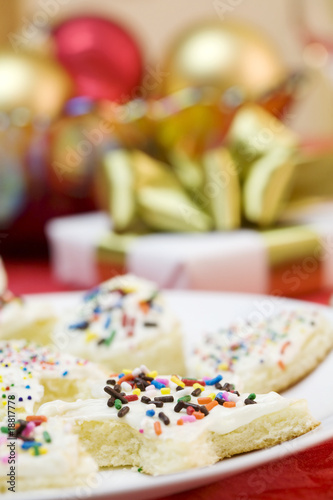 Frosted cake pieces with sprinkles