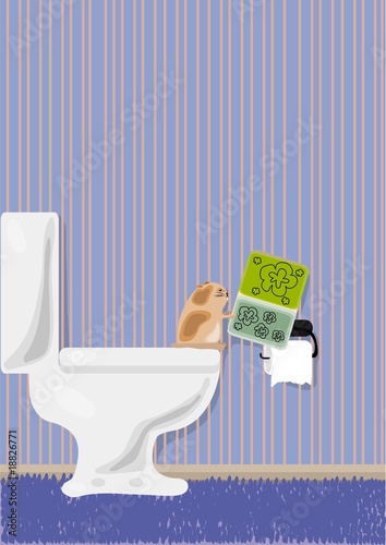 Vector illustration of hamster reading magazine in toilet