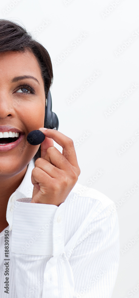 Smiling businesswoman with headset on Smiling businesswoman with headset on