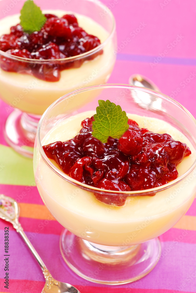 dessert with cherry confiture dessert with cherry confiture