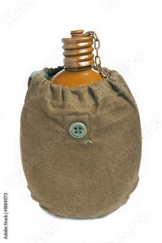 Old military flask isolated on a white background
