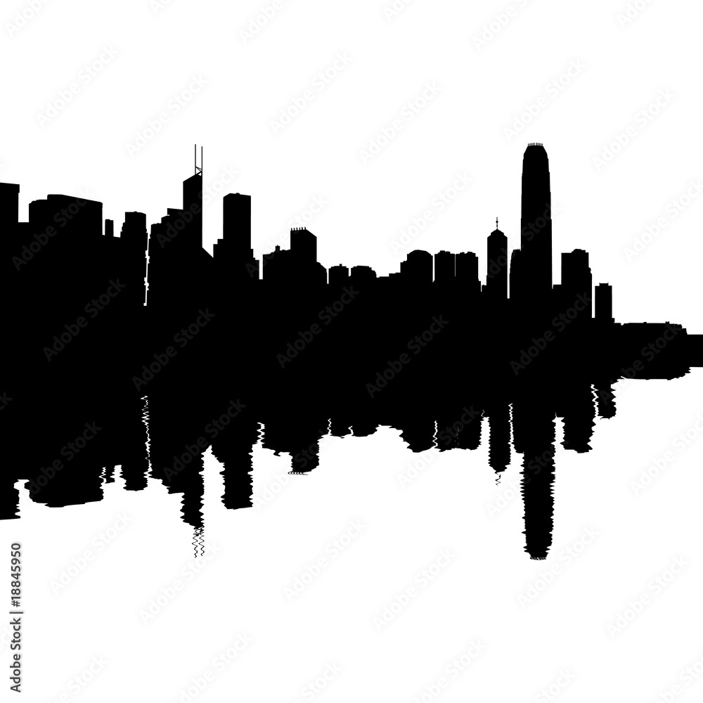 Hong Kong Skyline reflected with ripples silhouette