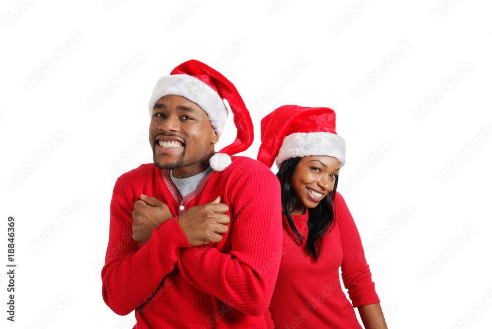 African american christmas couple laughing African american christmas couple laughing
