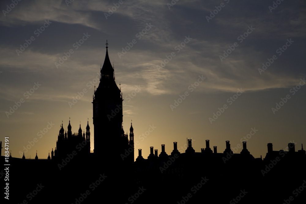 London - sunset over Big Ben - silhouette