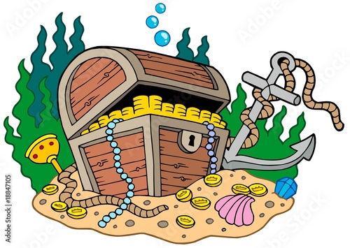 Treasure chest on sea bottom