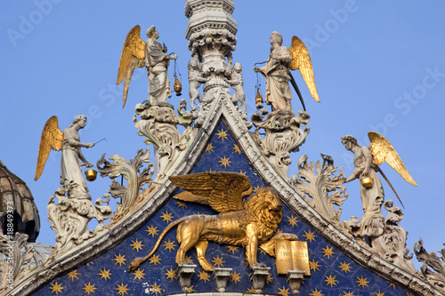 Saint Marks Basilica Winged Golden Lion Angels Statues Venice It