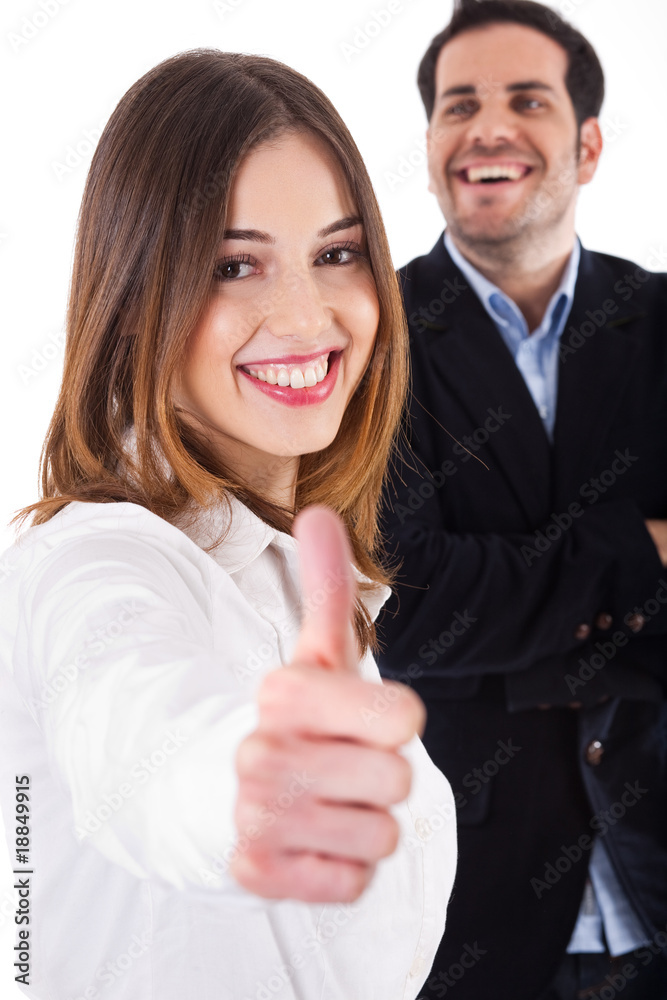 Successful business colleague women showing thumbsup Successful business colleague women showing thumbsup