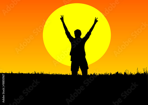 Sunset with silhouette - vector illustration