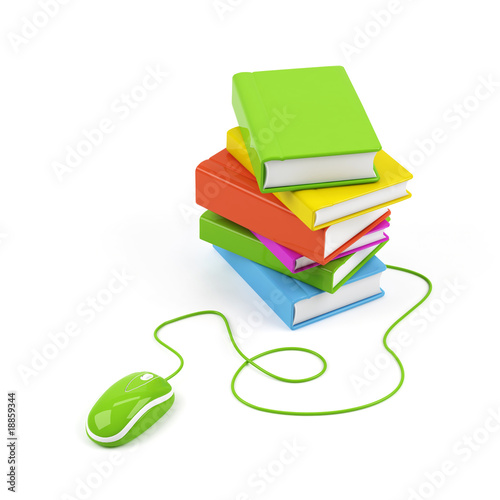 Computer mouse and books - e-learning concept.