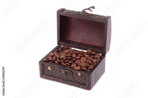 Wooden chest with coffee grains