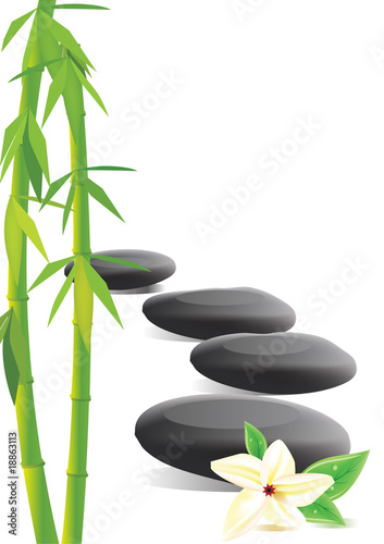 Spa stones, bamboo and frangipani flower