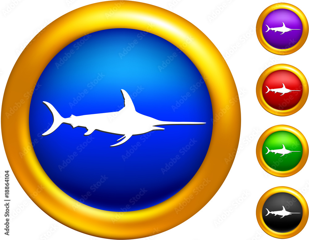 Naklejka premium sword fish icon on buttons with golden borders