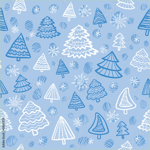 blue christmas trees seamless pattern