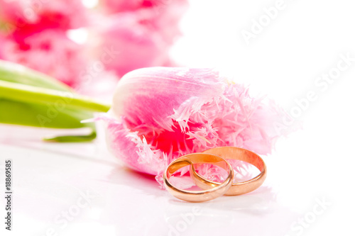 Wedding rings and flowers