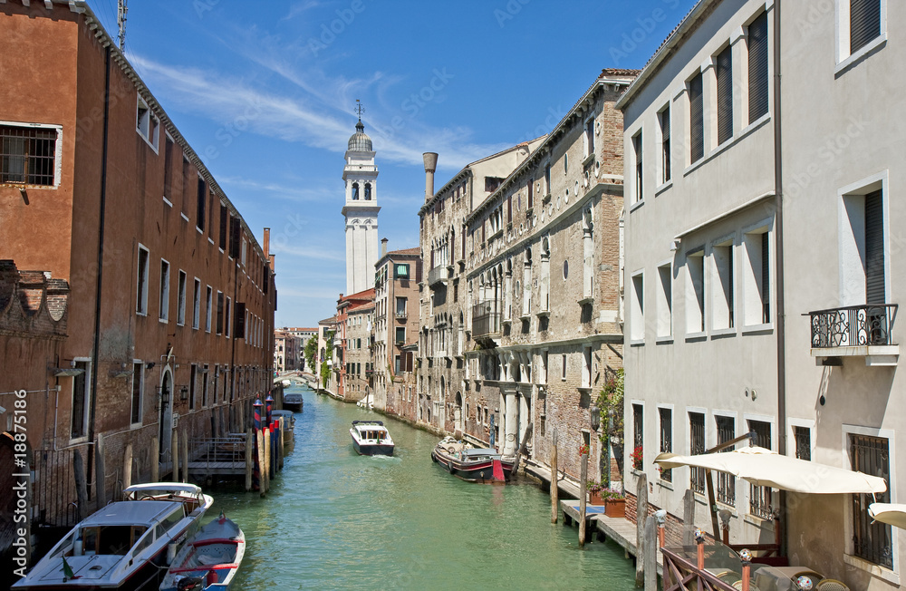 Venice Canal Toward Bell Tower