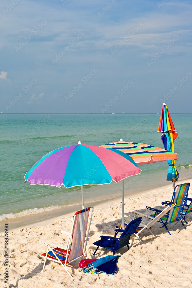 Colorful beach umbrella in a sunny day