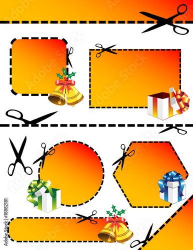 Gift boxes, bells, banners and scissors