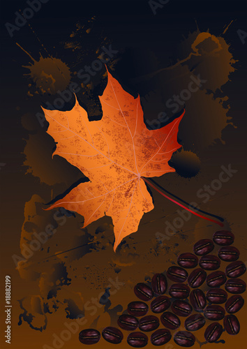 The fallen down leaf and coffee grains