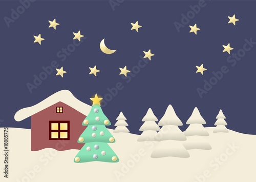 Winterllandschaft mit Weihnachtsbaum und Sternenhimmel