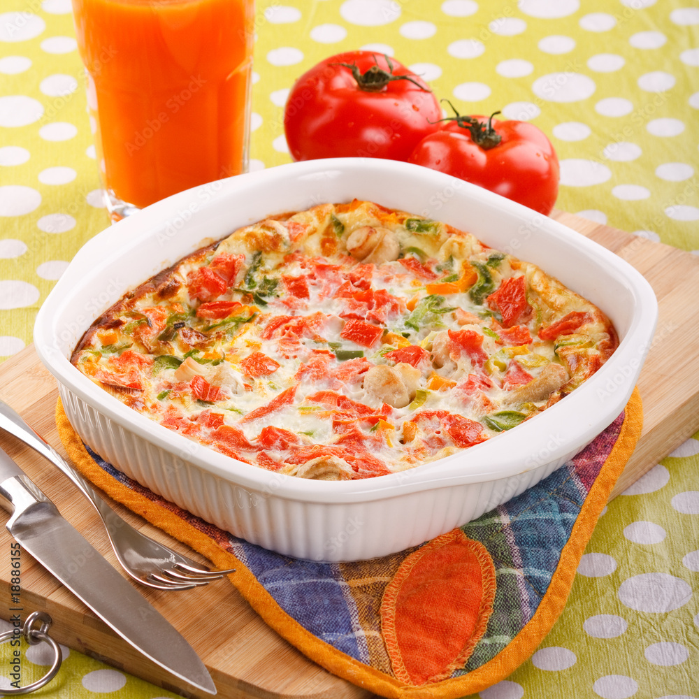 Omelet with vegetables.