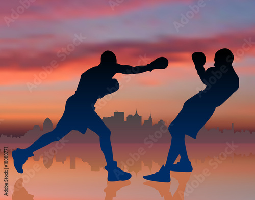 boxing on sunset background