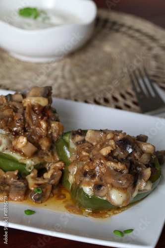 Baked stuffed peppers with mushrooms and cheese