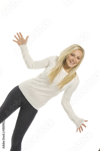 Young blonde woman isolated on a white background