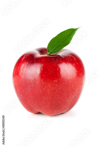 A Ripe Red Apple With Leaf