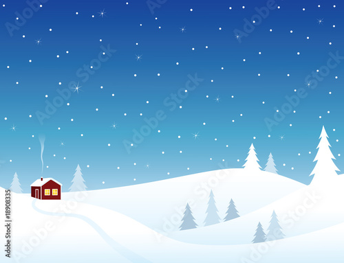 Little house in snowy hills