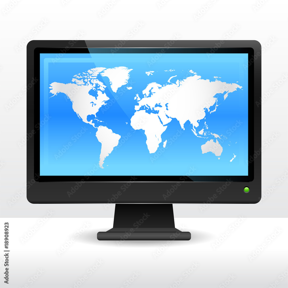 Computer monitor with world map Computer monitor with world map