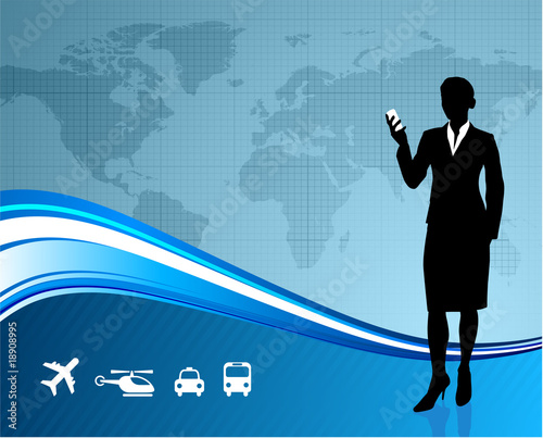 Female Business traveler on global communication background