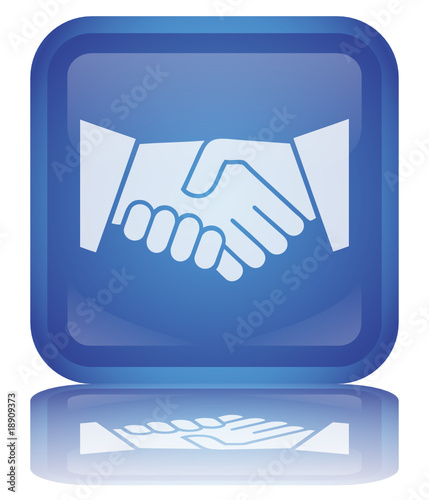 "Handshake" Button (square - blue - shiny - vector - reflection)