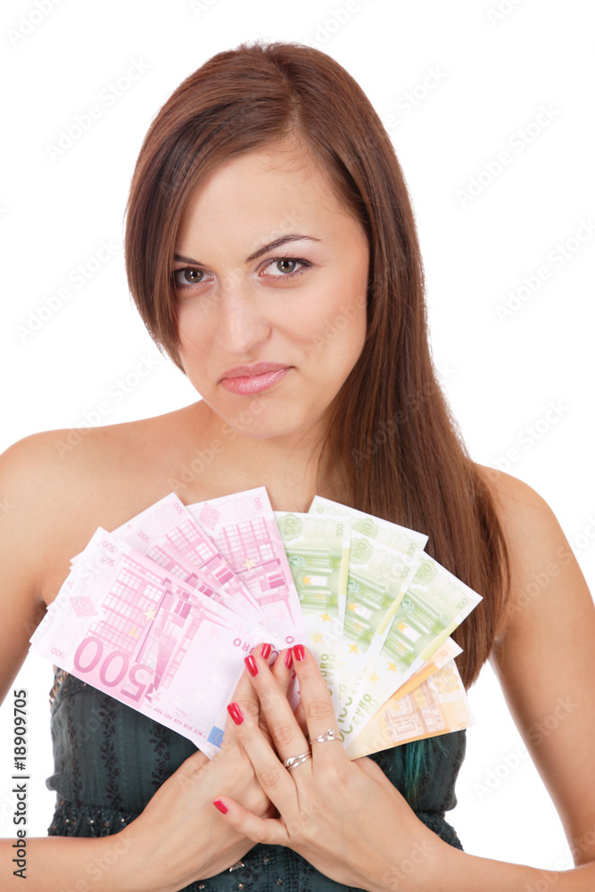 Happy woman with group of euro bills Isolated. Happy woman with group of euro bills Isolated.