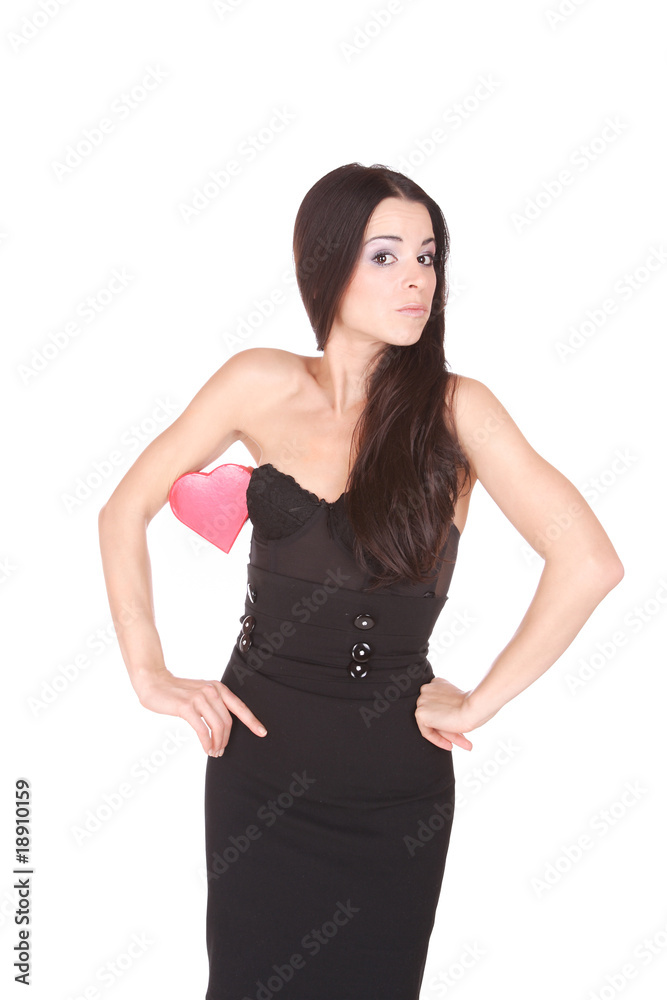 portrait of a young smiling woman with a gift portrait of a young smiling woman with a gift